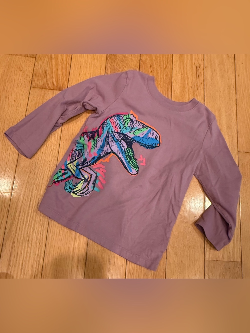 Cat & Jack Lavender Long-Sleeve Tee with Neon Dinosaur Print Size 3T